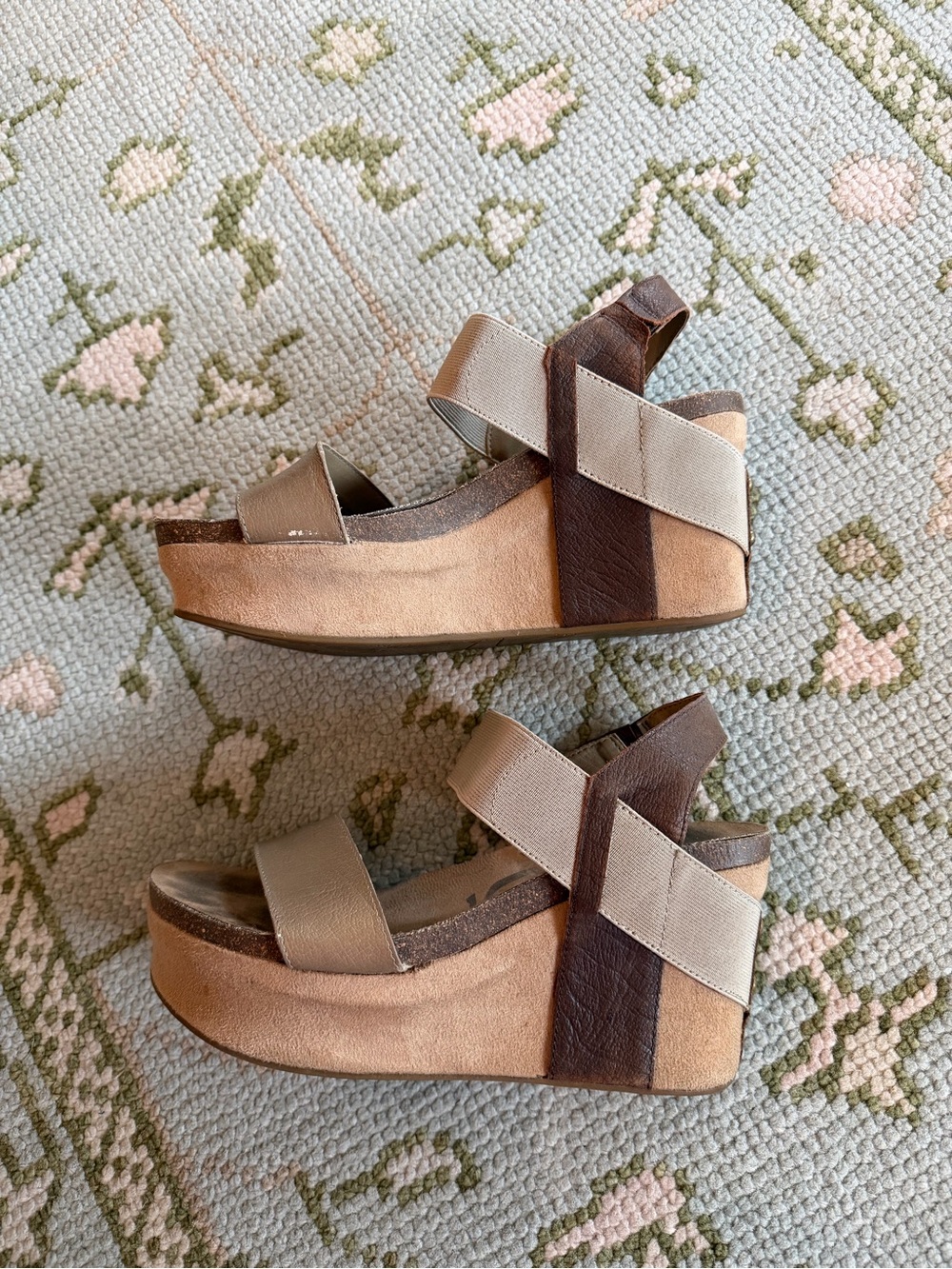 OTBT Neutral Brown & Tan Platform Wedge Sandals
